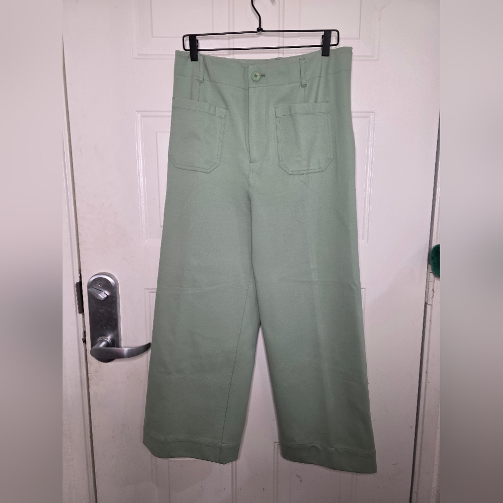 Jones New York Lime Green Patch Pocket Wide Leg Cropped Womens Pants Sizeโ 14